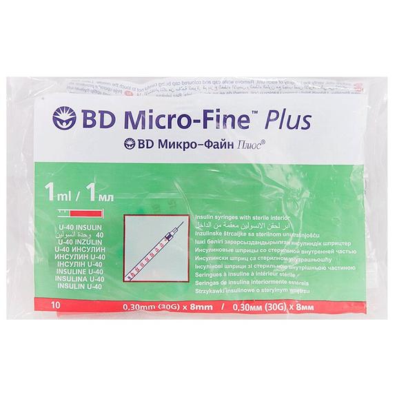 БД Микро-Файн Плюс Шприцы инсулиновые U-40 (0,3х8мм) 1мл 10 шт