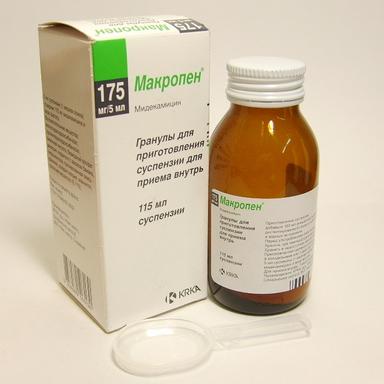 Макропен пор. д/сусп. д/приема внутрь 175 мг/5 мл. фл. 115 мл.