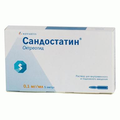 Сандостатин р-р для в/в и п/к введ.0,1мг/мл амп.1мл №5