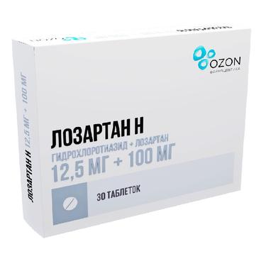 Лозартан Н таблетки 12,5 мг+100 мг 30 шт