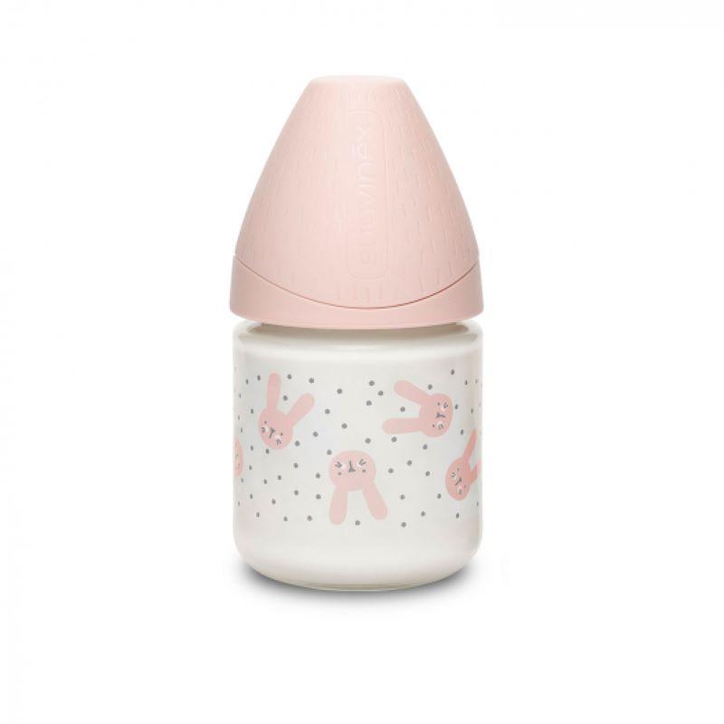 Совинекс Хюьгге Бэби Бутылка для кормления с круглой силикиновой соской Розовый с точками 120 мл