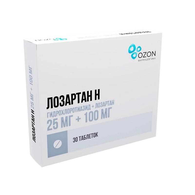 Лозартан Н таблетки 25 мг+100 мг 30 шт