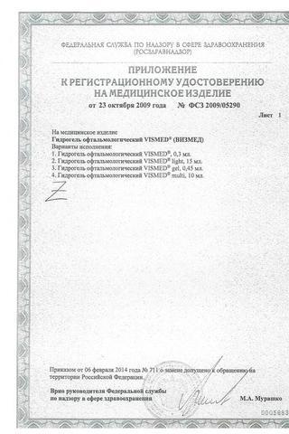 Сертификат Визмед Мульти гидрогель 0,18% фл.10 мл с дозатором