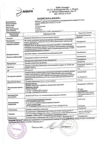Сертификат Мексидол раствор 50 мг/ мл амп.5 мл 5 шт