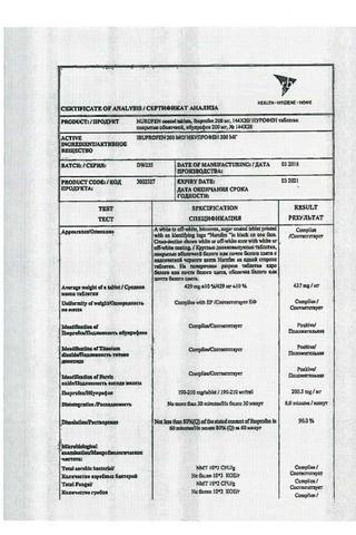 Сертификат Нурофен таблетки 200 мг 20 шт