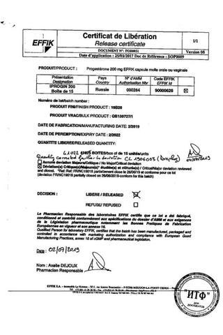 Сертификат Ипрожин капсулы 200 мг 15 шт