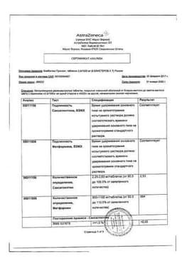 Сертификат Комбоглиз Пролонг 1000 мг+2,5 мг таблетки с модифицированным высвобождением 56 шт