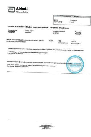Сертификат Фемостон мини
