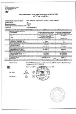 Сертификат Мизол Эвалар гель антигрибковый 10 г