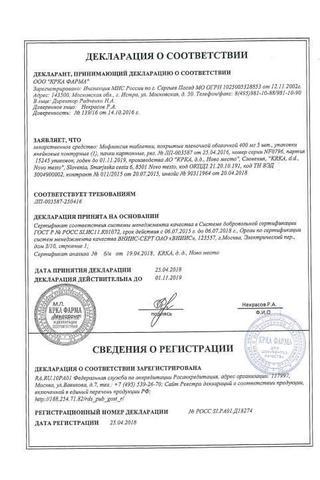 Сертификат Мофлаксия таблетки 400 мг 5 шт