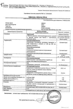 Сертификат Эуфиллин 150 мг таблетки 30 шт
