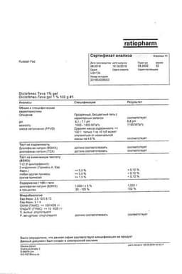 Сертификат Диклофенак-Тева 1% гель для наружного применения 100 г