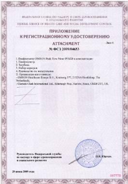 Сертификат Омрон Пикфлоуметр PFM20