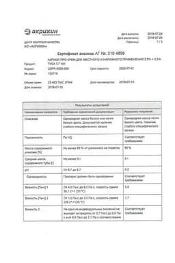 Сертификат Акриол Про 2,5%+2,5% крем для местного и наружного применения 5 г
