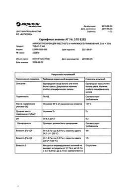 Сертификат Акриол Про 2,5%+2,5% крем для местного и наружного применения 5 г