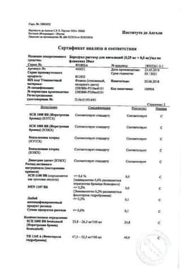 Сертификат Беродуал 0,25 мг+0,5 мг/мл раствор для ингаляций 20 мл