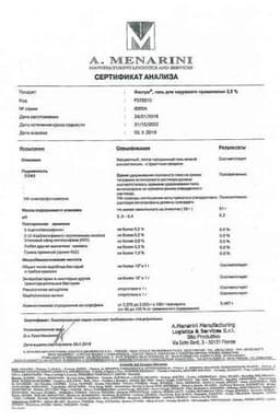 Сертификат Фастум гель 2,5% гель для наружного применения 50 г