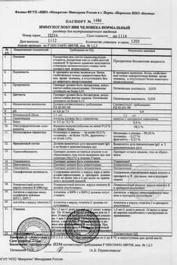 Сертификат Иммуноглобулин человека противоаллергический жидкий раствор для инъекций 1 мл 10 шт