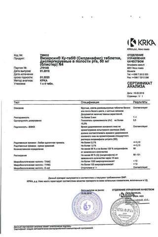 Сертификат Визарсин Ку-таб таблетки 50 мг 4 шт