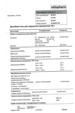 Сертификат Долобене гель для наружного применения 90 г