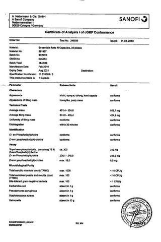 Сертификат Эссенциале форте Н капсулы 300 мг 30 шт