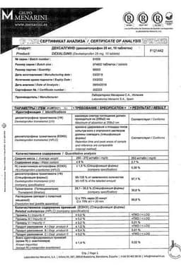 Сертификат Дексалгин 25 25 мг таблетки 10 шт