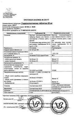 Сертификат Гидрохлоротиазид 25 мг таблетки 20 шт