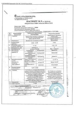 Сертификат Парацетамол 500 мг таблетки 10 шт