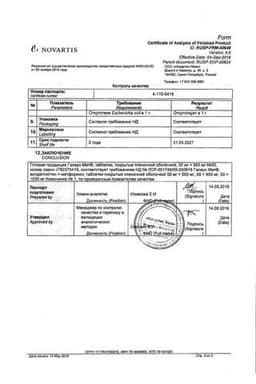Сертификат Галвус Мет 50 мг+850 мг таблетки 30 шт