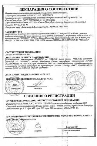 Сертификат Урсодезоксихолевая кислота