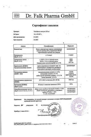 Сертификат Урсофальк капсулы 250 мг 50 шт