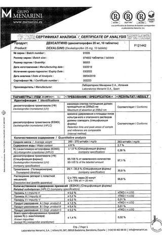 Сертификат Дексалгин 25 таблетки 25 мг 10 шт
