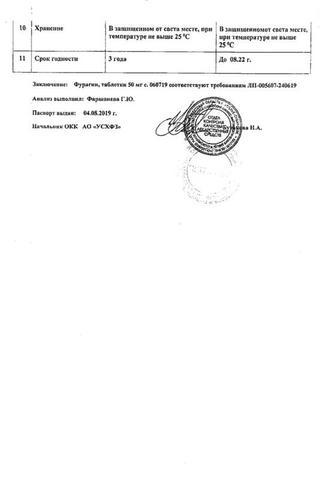 Сертификат Фурагин таблетки 50 мг 30 шт