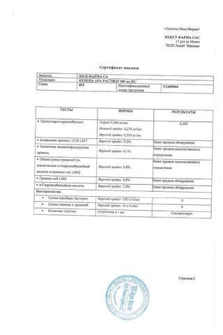 Сертификат Кеппра раствор для приема 100 мг/ мл фл.300 мл