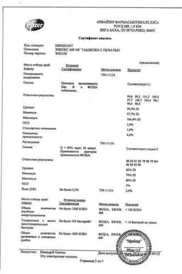 Сертификат Зивокс 600 мг таблетки 10 шт