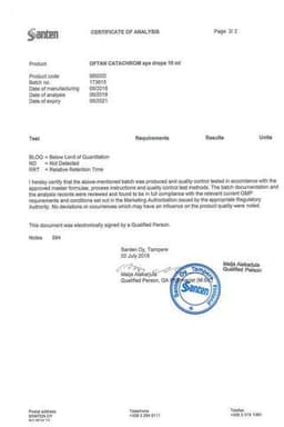 Сертификат Офтан Катахром капли глазные 10 мл