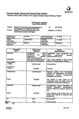 Сертификат Баралгин М 500 мг/мл раствор для инъекций 5 мл 5 шт
