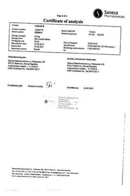 Сертификат Лозап 50 мг таблетки 30 шт