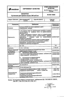 Сертификат Бисептол 200 мг/5 мл +40 мг/5 мл суспензия для приема внутрь 80 мл