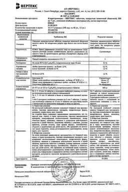 Сертификат Кларитромицин СР-ВЕРТЕКС 500 мг таблетки с пролонгированным высвобождением 14 шт