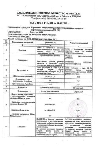 Сертификат Карипазим лиофилизат 350ПЕ фл.10 шт