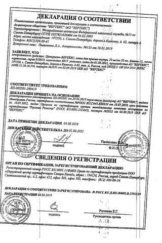 Сертификат Цетиризин-ВЕРТЕКС