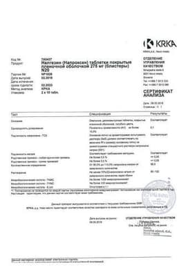 Сертификат Налгезин 275 мг таблетки 20 шт