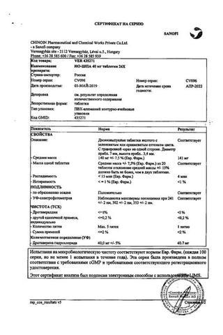 Сертификат Но-шпа таблетки 40 мг 24 шт