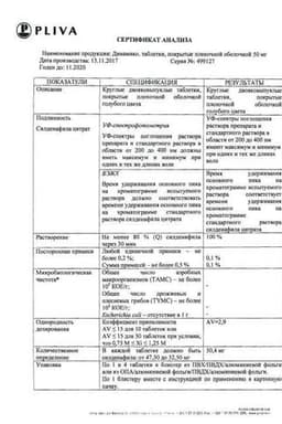 Сертификат Динамико 50 мг таблетки 4 шт