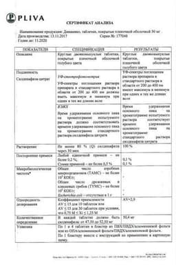 Сертификат Динамико 50 мг таблетки 1 шт