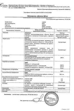 Сертификат Метопролол 100 мг таблетки 30 шт