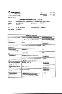 Сертификат Акридерм 0,05% крем для наружного применения 30 г