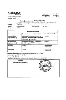 Сертификат Акридерм ГК 0,05%+0,1%+1% мазь для наружного применения 15 г