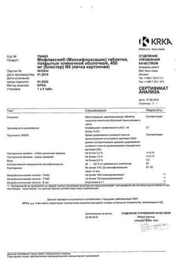 Сертификат Мофлаксия 400 мг таблетки 5 шт